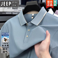吉普（JEEP）品牌輕奢短袖P0lo衫男夏季高端翻領(lǐng)純棉t恤男半軸上衣刺繡體恤潮 秋波綠 XL (145-160斤)