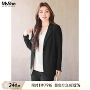 MsShe大碼女裝2025新款秋款胖mm職業(yè)裝彈力西服女200斤秋裝 彈力西裝-黑色現(xiàn)貨 XL