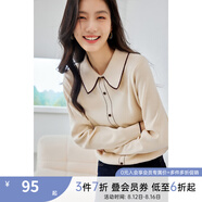 梵希蔓法式英倫撞色邊小香風針織衫女優(yōu)雅氣質顯瘦百搭春秋季上衣 72375 杏色 S