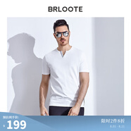 Brloote/巴魯特輕奢男裝T恤夏季時尚撞色小V領短袖體恤衫男 白色 170/92A
