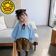G. DUCKKIDS女童毛衣新款秋冬2025年加厚毛衣兒童洋氣針織衫寶寶蝙蝠袖上衣女 藍色 140 建議身高130厘米左右