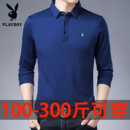 花花公子（PLAYBOY ESTABLISHED 1953）加大碼男裝長(cháng)袖POLO衫秋季胖子純色t恤翻領(lǐng)中青年上衣服 藏青色 2013（薄款） L 170/L (建議125-140斤）