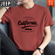 JEEP SPIRIT吉普純棉短袖t恤男圓領(lǐng)夏季潮流上衣服打底衫全棉半袖印花體恤衫 M08-T668銹紅色- M 適合90-110斤