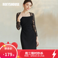 ROEYSHOUSE羅衣氣質(zhì)拼接蕾絲連衣裙女秋裝新款知性黑色修身中長裙08271 黑色 M