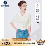 Navigare意大利小帆船女士翻領(lǐng)中袖針織衫修身開衫2324524503 白 S 