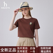 哈吉斯（HAZZYS）印花圓領(lǐng)短袖T恤女士夏季新款休閑體恤通勤上衣 棕色 XS 155/80A