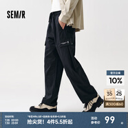 森馬（Semir）休閑褲男寬松直筒工裝褲山系戶外春季繡花長(zhǎng)褲松緊腰褲子時(shí)尚 黑色90001 M