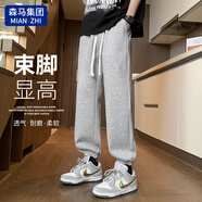 棉致休閑褲男港風(fēng)潮流寬松系帶運動衛(wèi)褲百搭束腳褲 灰色束腳 XL