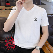 AEMAPE美國蘋(píng)果雞心領(lǐng)短袖t恤男夏季新款冰絲v領(lǐng)半袖體恤潮牌休閑上衣 白色 M