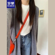 羅蒙（ROMON）法式慵懶風(fēng)針織開衫女秋冬中長(zhǎng)款加厚毛衣外套高級(jí)感軟糯寬松上衣 灰色 均碼 -95-130斤