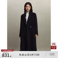 自巧（ZIQIAO）小個(gè)子正肩100%全羊毛雙面呢大衣女2023冬季新款毛呢西裝外套 星空黑 XXS (1碼)