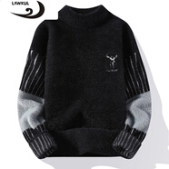 浪古 LAWKUL半高領(lǐng)毛衣冬款男保暖衣服打底非羊休閑毛衫絨衫秋冬季加絨針織衫 鹿頭黑色 XL