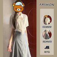 夢琪嵐純欲風辣妹套裝女2025夏季蝴蝶結短袖襯衫上衣高腰半身裙兩件套潮 襯衫+半身裙 兩件套(送腰帶) S 【建議80-95斤】