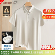 瑪歐璐（MICHEL ROUEN）奢侈高端桑蠶絲短袖T恤男士夏季2025新款翻領(lǐng)商務(wù)polo衫免燙體恤 杏色 【高檔禮盒 現(xiàn)貨速發(fā)】 XL 【140-155斤】