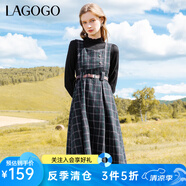 lagogo英倫風(fēng)復(fù)古格子連衣裙女拉谷谷秋冬新款疊穿收腰顯瘦背帶裙 混色(Y0) M 160/38