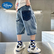 迪士尼（Disney）男童休閑帥氣薄款牛仔短褲新款兒童七分褲夏款街潮牌酷男童短褲夏 藍(lán)色炸街牛仔七分褲 120 建議   身高120厘米穿
