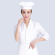佳婿工作服廚師 食堂廚師工作服短袖男定制幼兒園廚房廚師服長(cháng)袖大碼 白色反領(lǐng)長(cháng)純棉+布帽子+半身圍裙 M