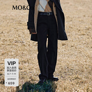MO&Co.牛仔褲秋冬匠心洗褪磨白微彈中腰及地微喇長褲摩安珂 牛仔黑色 M 27