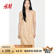 H&M女裝2025年夏季新款透視綴飾吊帶連身裙1289349 米色 XL 170/116