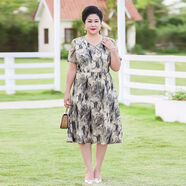 慎雅廣州十三行連衣裙女夏季高端女裝中老年媽媽洋氣短袖雪紡大碼高貴 黑花色 大碼雪紡連衣裙 2XL 125-145