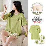 花九卿揭陽普寧睡衣女夏季短袖睡衣女夏季短袖短褲薄款大碼家居 XG5687[針織棉；自帶胸墊] M (體重:75-95斤)