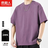 南極人（Nanjiren）t恤男夏季純棉寬松休閑男士t恤重磅潮流大碼純色短袖男女情侶白t