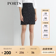 PORTS寶姿  新品商場同款女裝條紋高腰半身裙通勤顯瘦SN8S007HFD014 黑色 L (8)