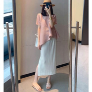 日本三宅一生褶皺上衣不規則短袖上衣夏百褶寬松中長(cháng)款圓領(lǐng)顯瘦 白色半身裙 日本三宅一生 M 日本三宅一生