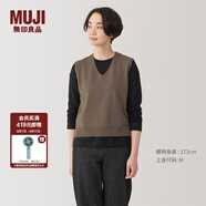 無印良品（MUJI） 女式水洗米蘭諾羅紋針織背心毛衣女裝上衣外搭 秋冬 深咖啡色 XS （150/76A）