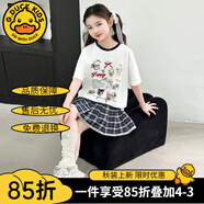 G.DUCKKIDS童裝女童套裝夏季2024新款中大童女孩夏裝扎染純棉短袖T恤半身裙 藏青色R53款 130 建議身高120-130cm年齡7-8周歲