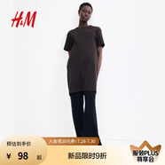 H&M女裝連衣裙夏季純棉圓領(lǐng)短袖簡(jiǎn)約休閑舒適T恤式連身裙1278156 深棕色 M 165/96