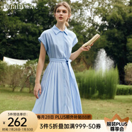 Olrain歐芮兒藍色襯衫式通勤法式連衣裙夏季2025新款寬松顯瘦長裙 藍色 M