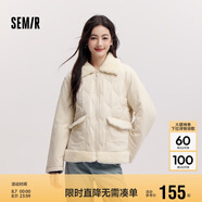 森馬（Semir）棉服女拼接毛絨翻領(lǐng)溫柔百搭2024冬季寬松棉衣復古風109724112003
