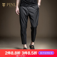 PINLI品立九分休閑褲男夏季薄款潮流壓褶設計時尚修身男士褲子 黑色 2XL 185