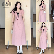 蒙森圖初高中少女生連衣裙2025夏季新款學(xué)院風(fēng)白色初戀子女初夏穿搭小個粉色粉色連衣裙/連衣裙2025今年S 40/45kg 今年流行的漂亮裙子