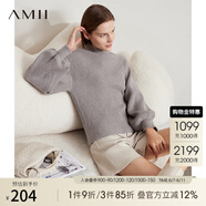 AMII冬新款時(shí)尚慵懶半高領(lǐng)寬松高級感超好看毛衣女燈籠袖上衣 淺花灰 155/80A/S（建議拍小一碼）