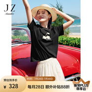 玖姿·安娜蔻【蜜意生活】活力減齡櫻桃釘珠短袖T恤女2025夏季新款 素黑 3XL