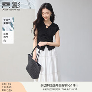 香影條紋直筒闊腿褲女2025夏季新款梨形身材遮胯高腰寬松休閑長(cháng)褲 黑色T85S281 T恤 S 155/80A/85-95斤