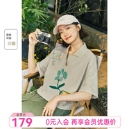 飛鳥和新酒POLO領(lǐng)短袖T恤女印花2025夏季新款寬松復(fù)古短小衫 駝色HCJ02 S