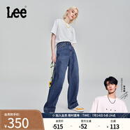 Lee【張凌赫代言】春夏中藍(lán)色水洗428懶懶褲高腰顯瘦女寬腿牛仔褲 中藍(lán)色2 24