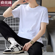 俞兆林新款純棉寬松圓領(lǐng)純色短袖潮流百搭t恤男款休閑上衣服輕薄打底衫 DX白色 XL 【建議100-120斤】