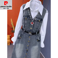 皮爾卡丹（pierre cardin）歐貨時(shí)尚兩件套2025新款春裝韓版顯瘦無(wú)袖連衣裙搭配長(cháng)袖襯衫 白色襯衫+牛仔裙 L 【建議90斤-105斤】