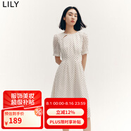 LILY秋新款女裝時(shí)尚復(fù)古波點(diǎn)氣質(zhì)純色俏皮短袖顯瘦高腰連衣裙 604米白 S