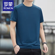 羅蒙（ROMON）夏季冰絲短袖t恤2025新款速干圓領(lǐng)涼感透氣修身中年男裝半袖體恤 藏青 L 適合體重100-120斤