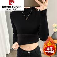 皮爾卡丹（pierre cardin）秋冬季加絨加厚毛衣女一體絨圓領(lǐng)內搭打底針織衫修身大尺碼保暖上 黑色（半高領(lǐng)） M 建議90-100斤
