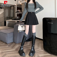 皮爾卡丹（pierre cardin）灰色加厚毛呢百褶半身裙女秋冬新款高腰顯瘦防走光小個子a字短裙 黑色 S