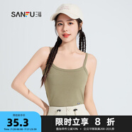 三福女夏季固定杯吊帶背心 時尚打底修身外穿內(nèi)搭短上衣480226 木綠 M