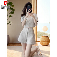 皮爾卡丹（pierre cardin）2025夏季款小香風(fēng)闊腿短褲套裝女高腰時(shí)尚洋氣減齡高級(jí)感兩件套 上衣+短褲【兩件套】 S 100斤以下