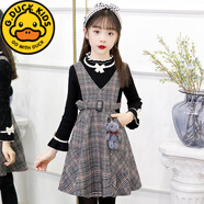 G.DUCKKIDS童裝女童背心裙秋冬新款12歲女孩毛呢裙子韓版中大童格子裙連衣裙 B款【單件背帶裙】贈(zèng)熊 120  適合110-120cm年齡5-6歲