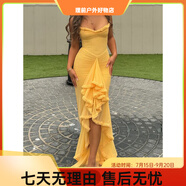 ANTCITY 202025夏歐美風(fēng)跨境感dress女裝吊帶裙子長裙無袖連衣裙女 黃色 XS